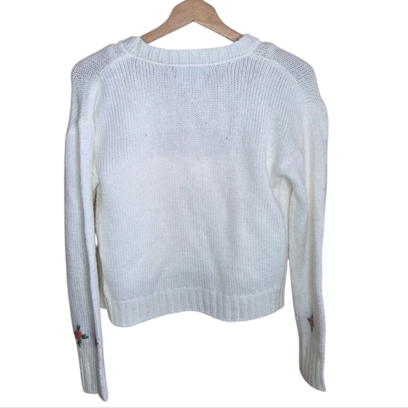 Sweet & Sinful | Ivory & Pink Rose Embroidered Knit Sweater Twinset Size Small - Picture 6 of 6